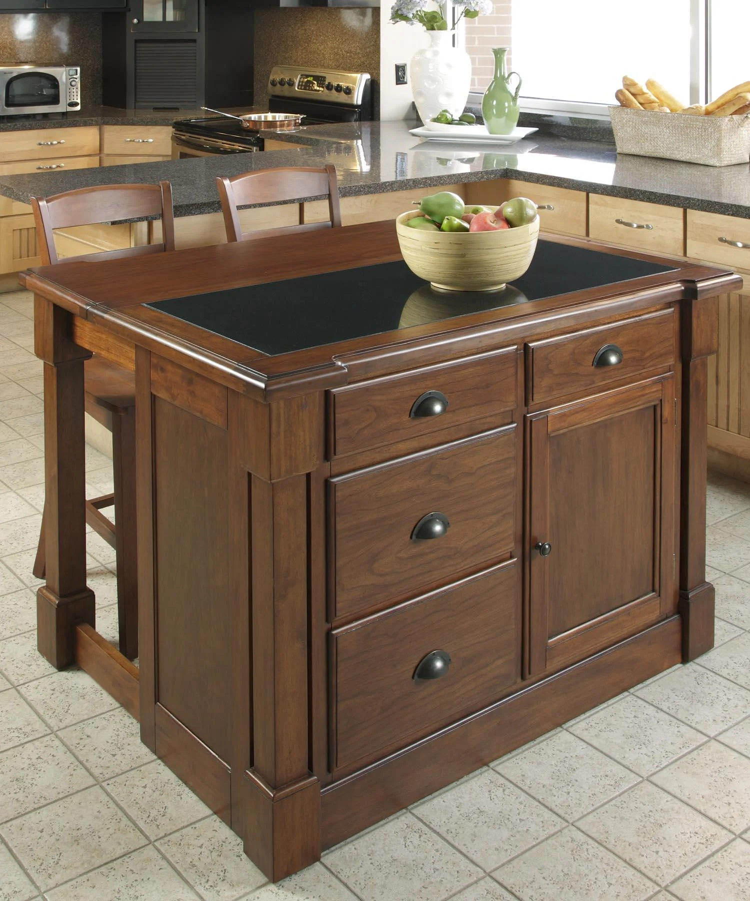 Homestyles Aspen 55209459 Granite Top Kitchen Island and Bar Stool Set